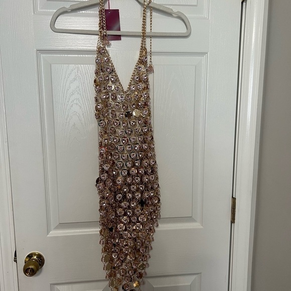 NEW Kelsey Randall x REVOLVE Kelsey Chainmail Dress in Pink & Gold - Picture 8 of 14